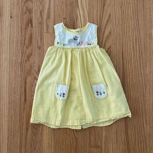 Baby Boden Yellow Seersucker Dress with Animals and Flowers